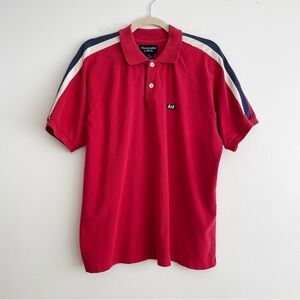 Y2K Abercrombie and Fitch Rugby Polo Shirt Henley Striped Sleeves Preppy Large